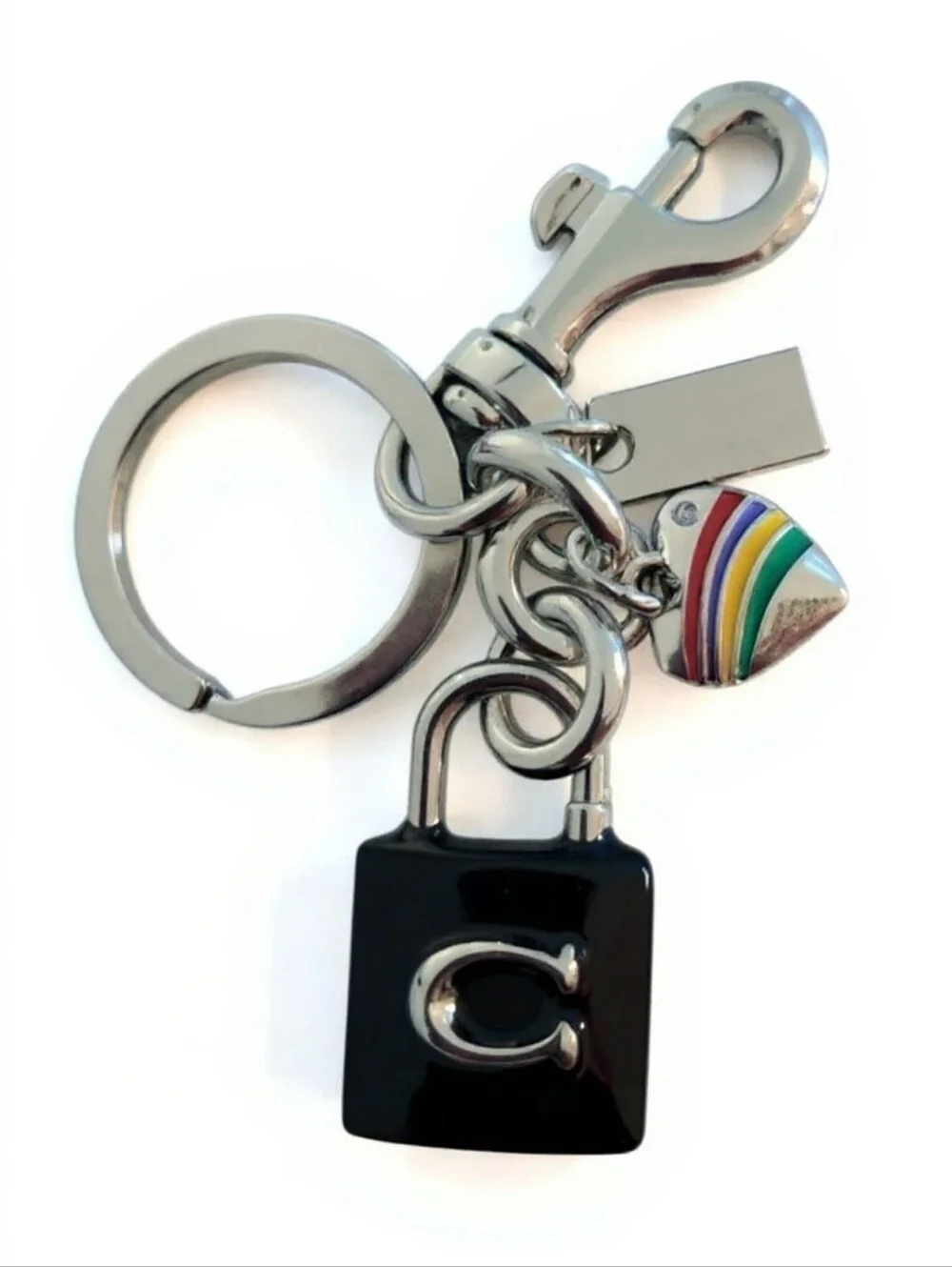 Ssssified BOUTIQUE  NWT Black Enamel Padlock Keychain with Rainbow Charm